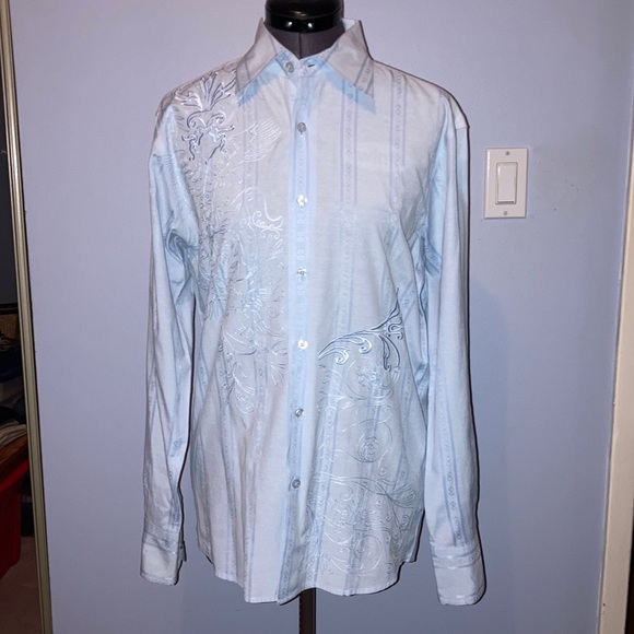 MEN’S FOR HIM UK London blue embroidered dress shirt. Size Medium. Never worn. - Picture 11 of 13